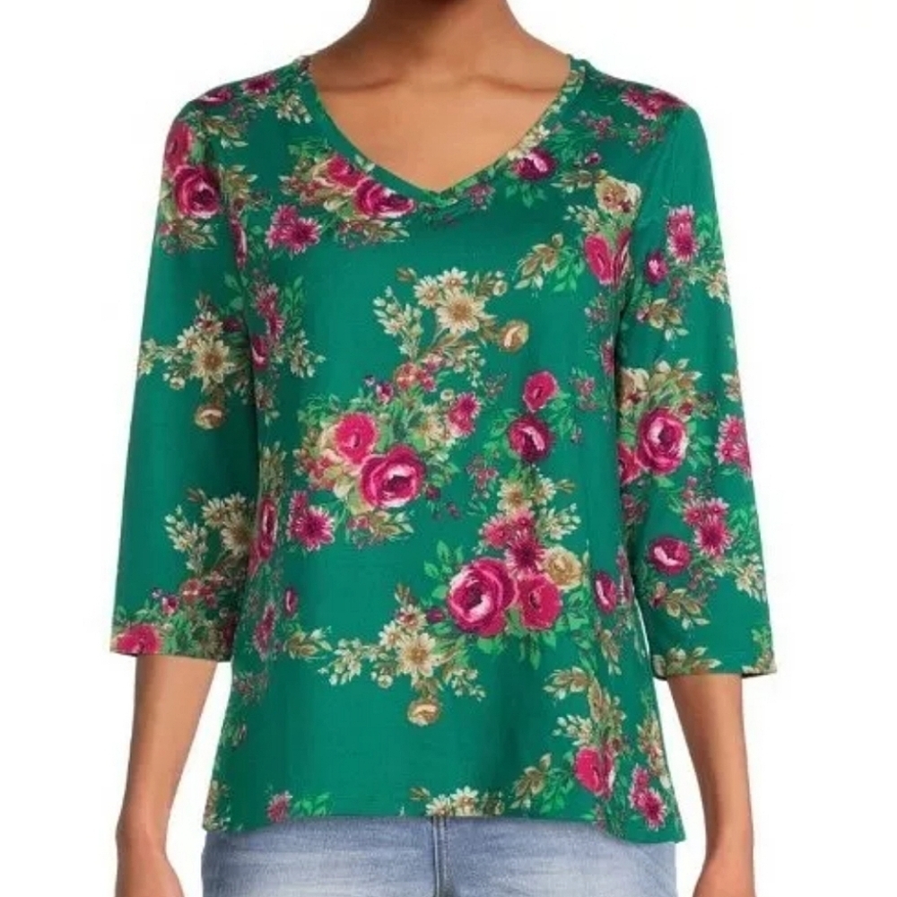 The Pioneer Woman Emerald Floral 3/4 Sleeve Blouse